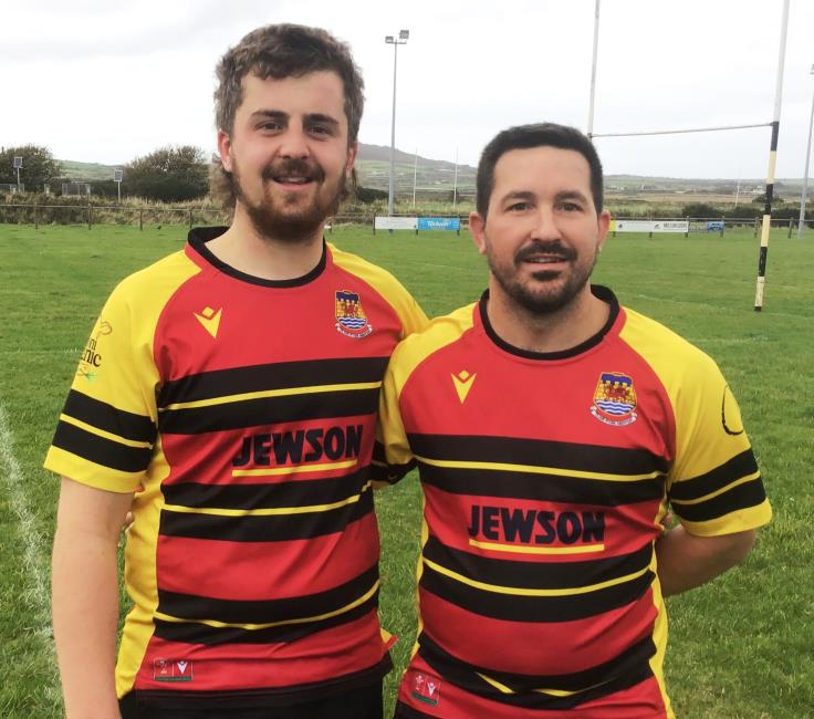 Cardigan players Sion Phillips and Tom Taylor after their easy win at St Davids